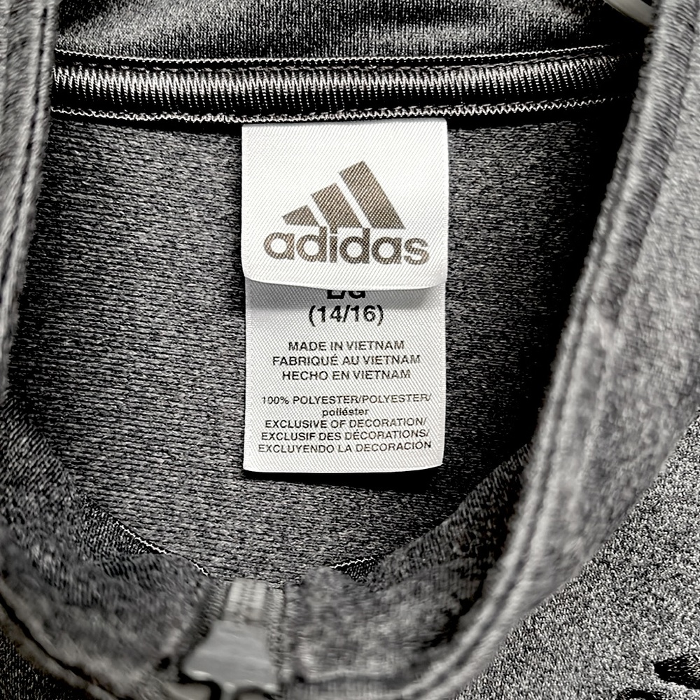 Adidas Dark Gray Black Stripe Teen Boys Athletic Jacket Size L 14/16 - Picture 6 of 9